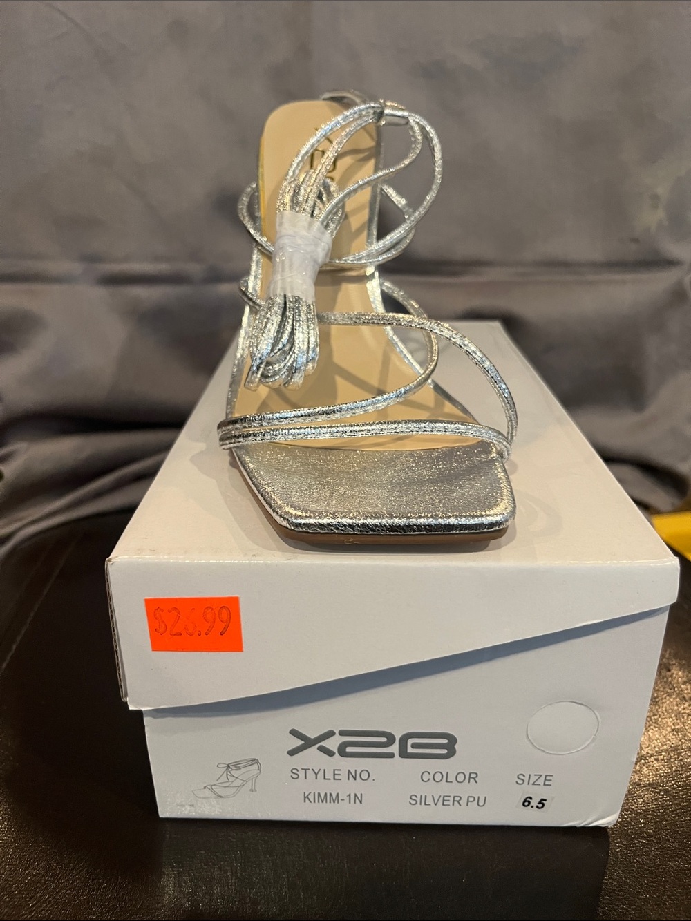 X2 Silver Strappy Square-Toe Heel